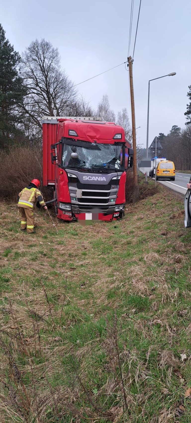 Polanica-Zdrój : kierujący ciężarówką zjechał z drogi [Zdjęcia]