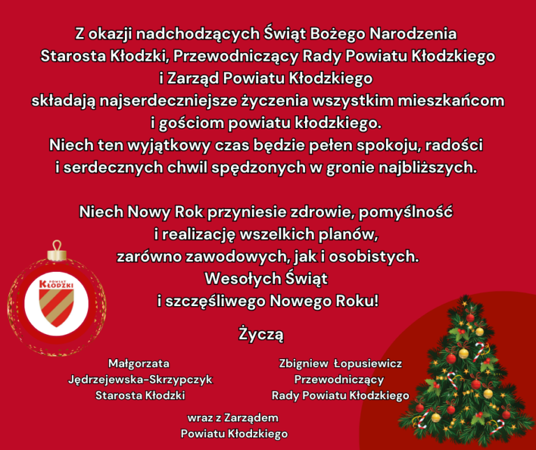 Życzenia składają Starosta Powiatu Kłodzkiego, Przewodniczący Rady i Zarząd Powiatu Kłodzkiego