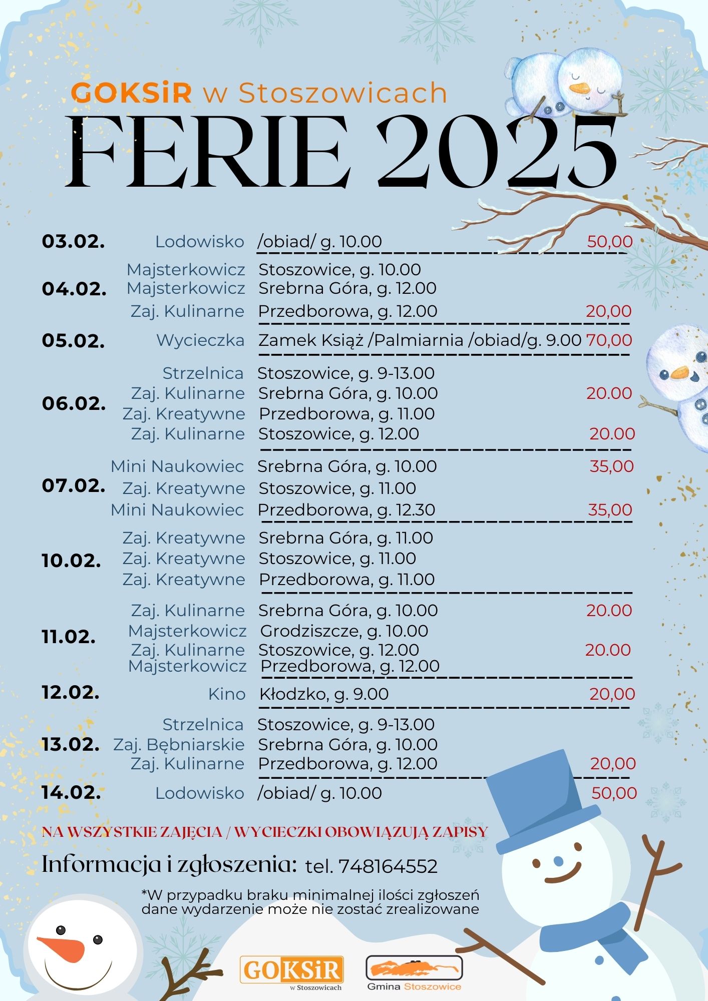 Ferie zimowe z Gminnym Ośrodkiem Kultury, Sportu i Rekreacji w Stoszowicach