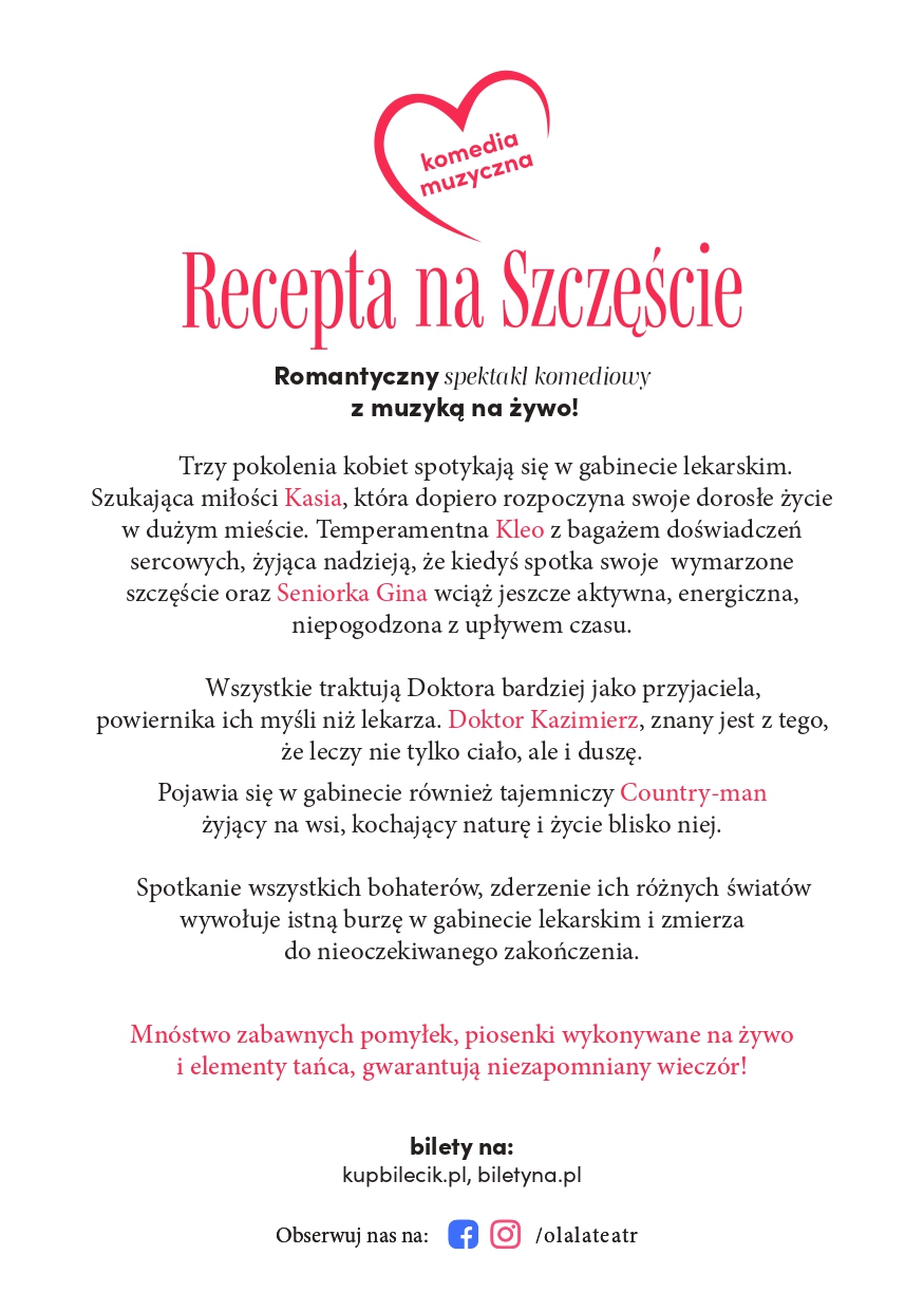 „Recepta na Szczęście” spektakl teatralny w Kłodzku. Rozdajemy wejściówki!