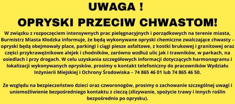 Komunikat dotyczący oprysków chemicznych na terenie Kłodzka