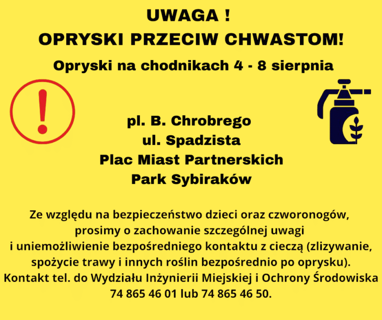 Komunikat dotyczący oprysków chemicznych na terenie Kłodzka w dniach 4-8 sierpnia