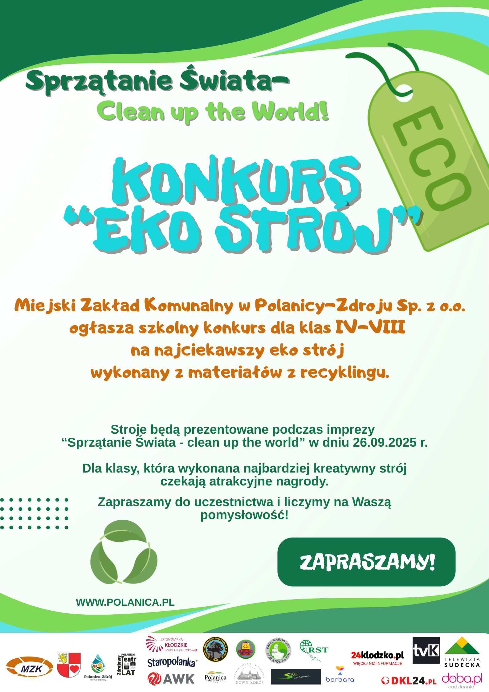 Miejski Zakład Komunalny w Polanicy-Zdroju zaprasza uczniów klas IV–VIII do udziału w konkursie „Eko Strój”