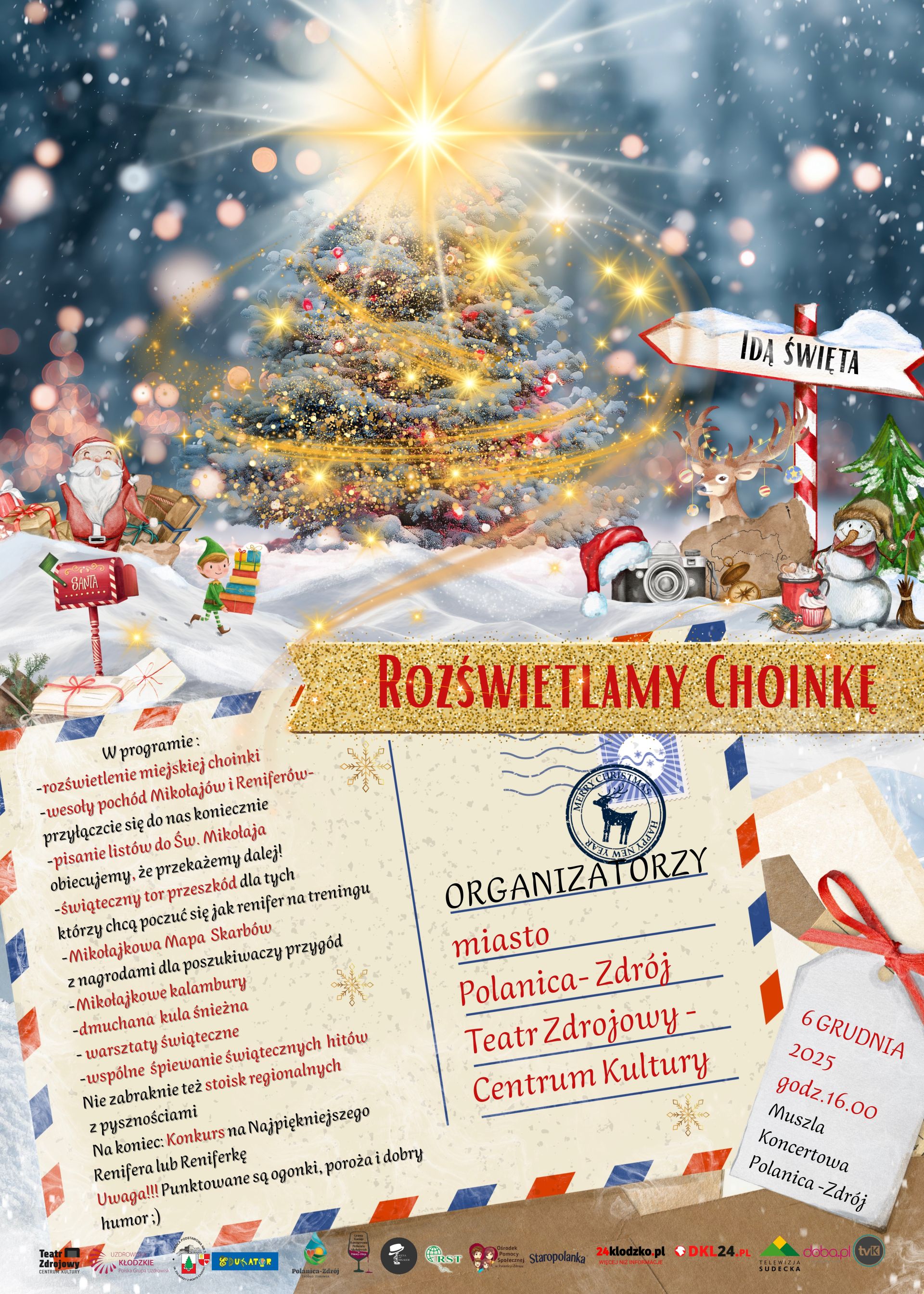 Wesoły pochód Mikołajów i Reniferów i wspólne rozświetlenie choinki w Polanicy-Zdroju już 6 grudnia