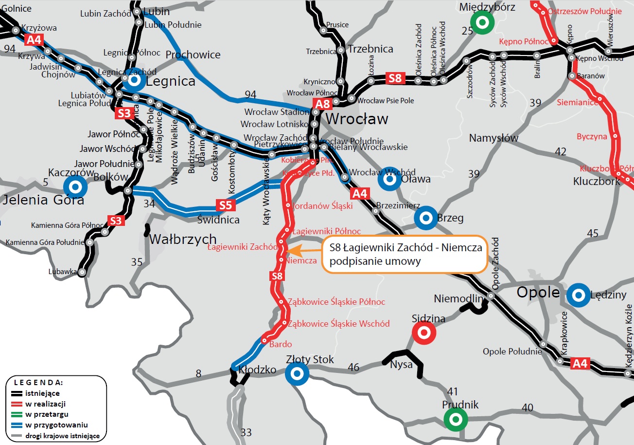 S8 coraz bliżej pełnej realizacji. Podpisano umowę na odcinek Łagiewniki – Niemcza