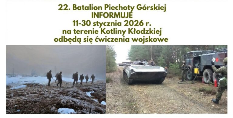 Planowe ćwiczenia wojskowe w powiecie kłodzkim. Możliwy wzmożony ruch żołnierzy i pojazdów wojskowych