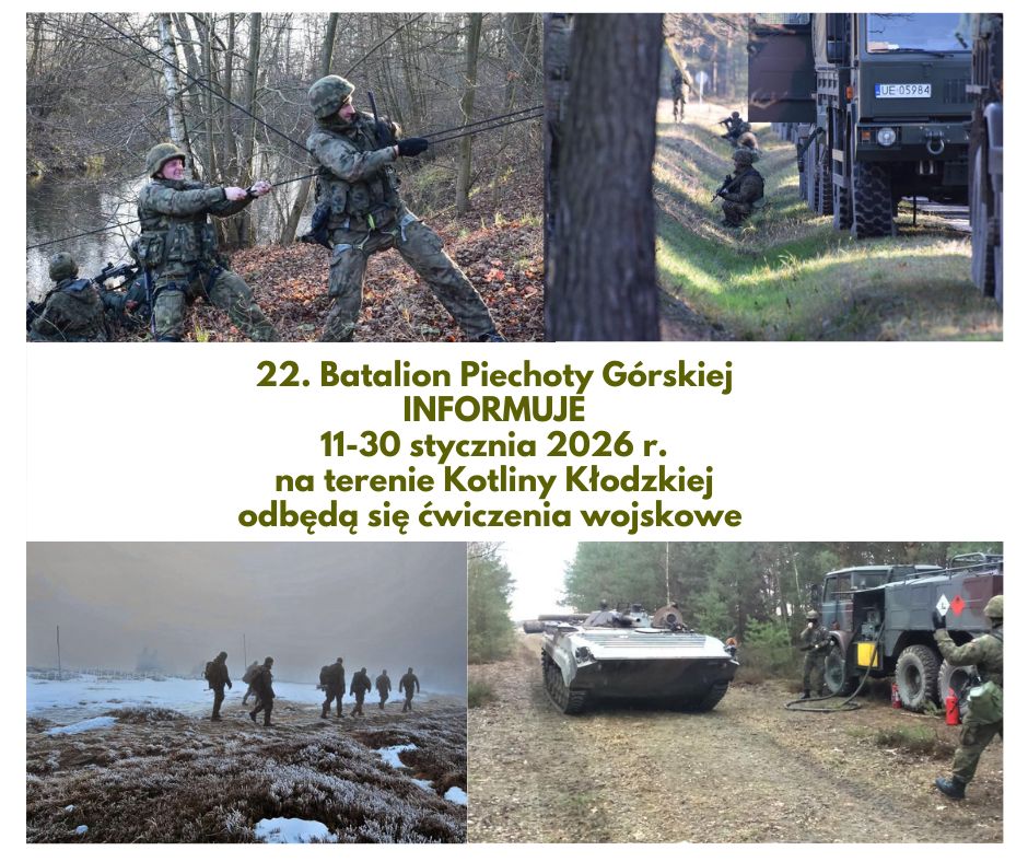 Planowe ćwiczenia wojskowe w powiecie kłodzkim. Możliwy wzmożony ruch żołnierzy i pojazdów wojskowych