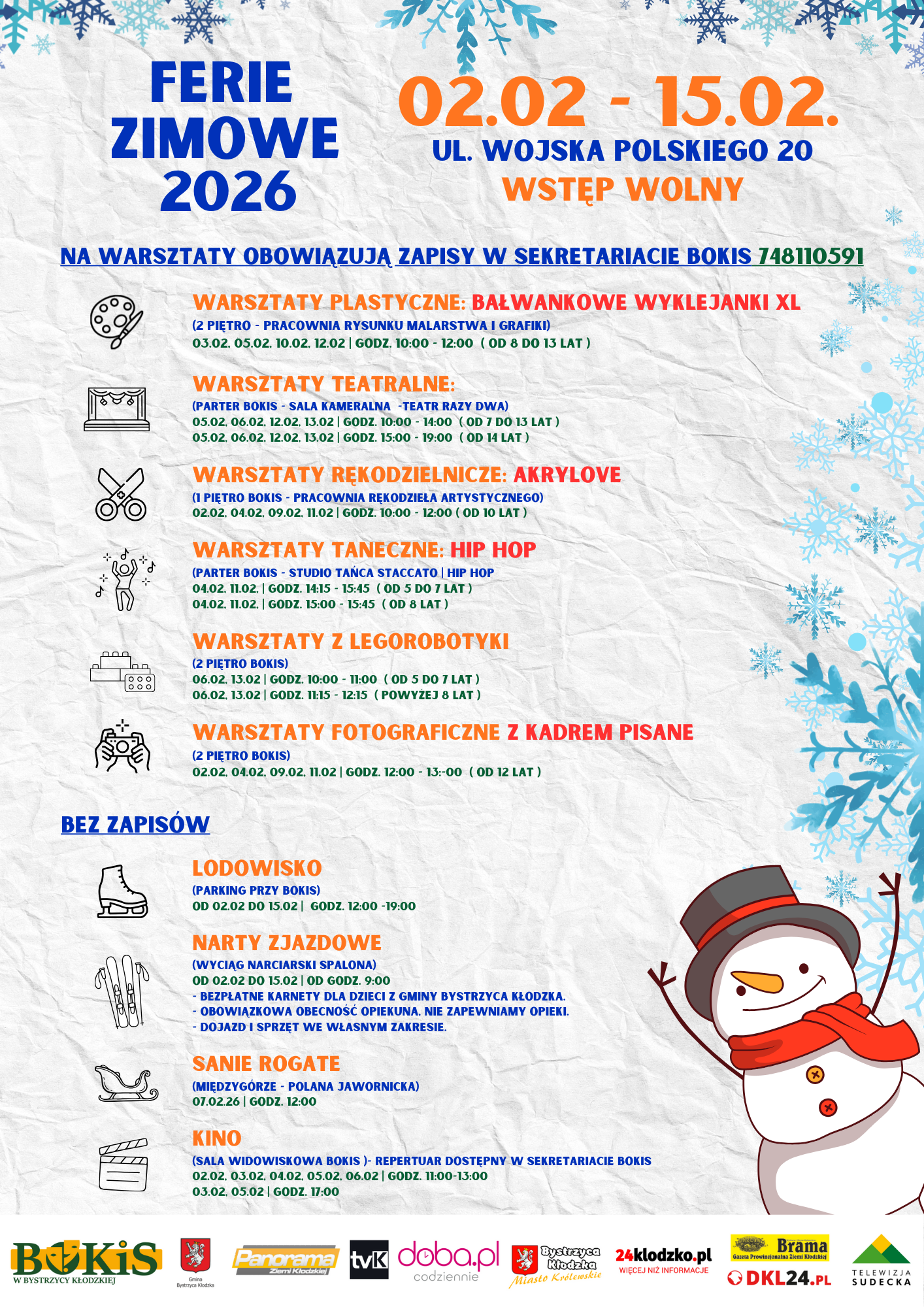 Ferie zimowe 2026 w gminie Bystrzyca Kłodzka