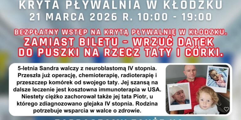 Akcja charytatywna „Płyniemy po zdrowie dla Sandry i Piotra” w Kłodzku. Organizatorzy zachęcają firmy do wsparcia wydarzenia