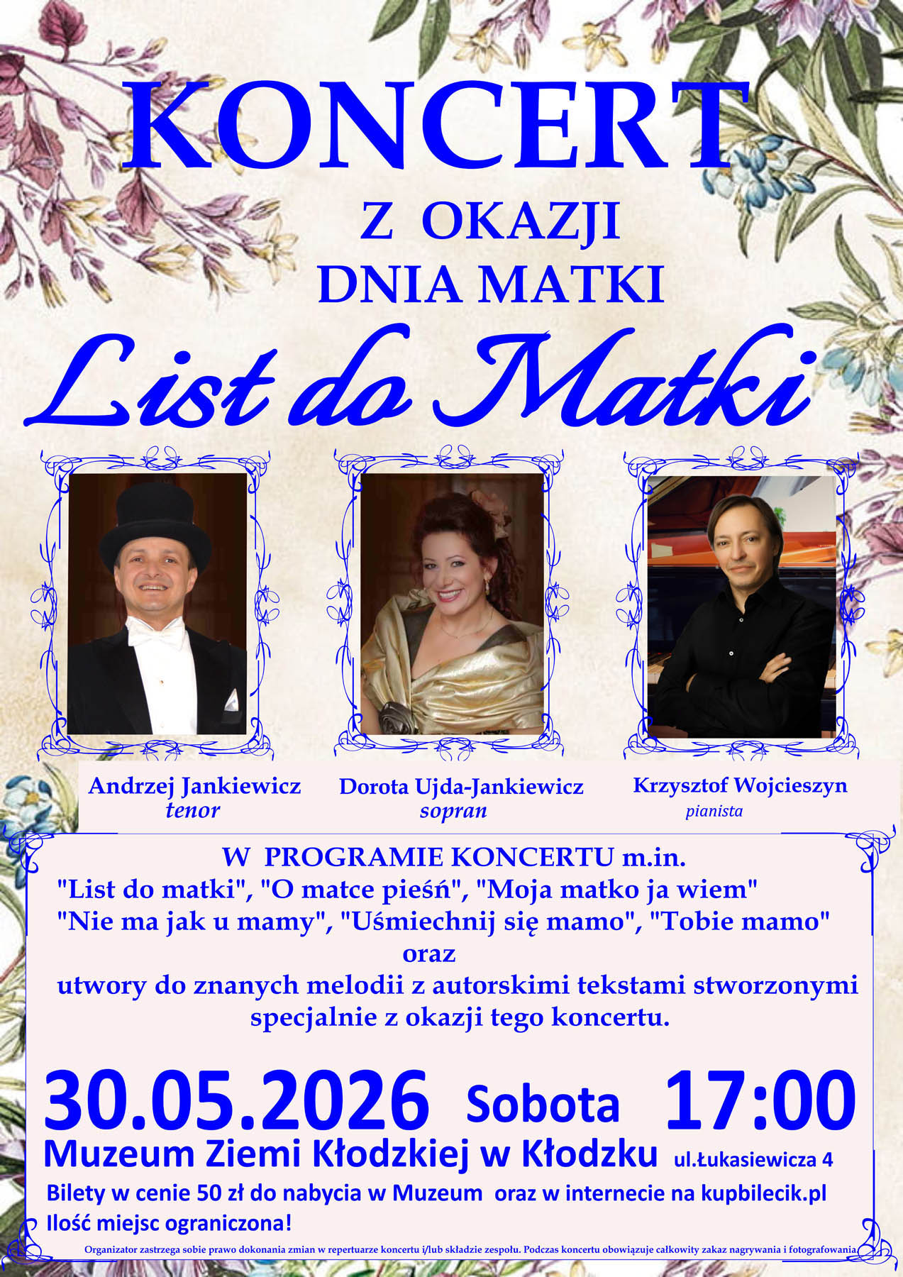 30.05.: Koncert z okazji Dnia Matki w Muzeum Ziemi Kłodzkiej 