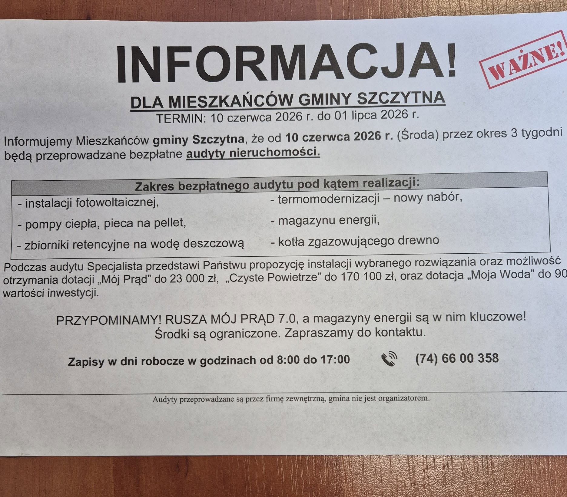 Gmina Szczytna ostrzega mieszkańców. Zachowajcie czujność wobec ofert audytów nieruchomości