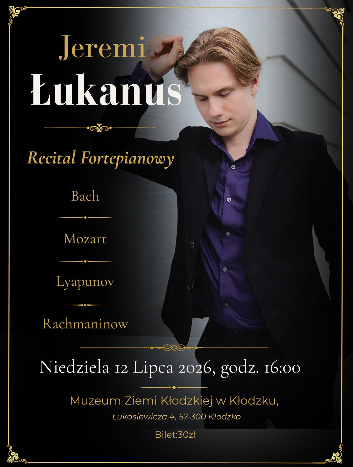 12.07.: Recital fortepianowy Jeremiego Łukanusa w Muzeum Ziemi Kłodzkiej