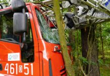 Zderzenie osobówki z wozem strażackim na DK-8. Dwóch strażaków trafiło do szpitala